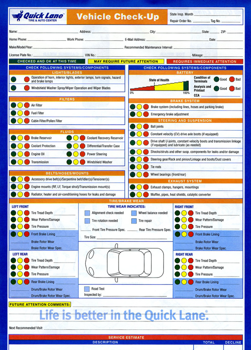 Quick Lane Vehicle Check Up